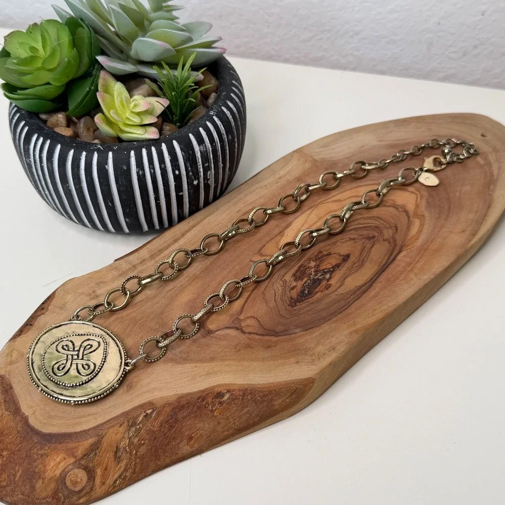 Chico's Reversible Pendant Necklace Women Gold Tone Celtic Geometric Boho OS